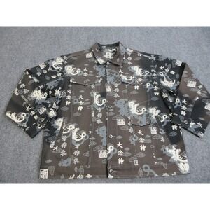 Vintage Southpole Jacket Mens XL Black Dragon Denim Trucker All Over Graphic Y2K